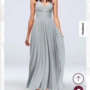 David’s Bridal Bridesmaid Dress Mystic Grey SPAGHETTI STRAP MESH CROSS WAIST 14